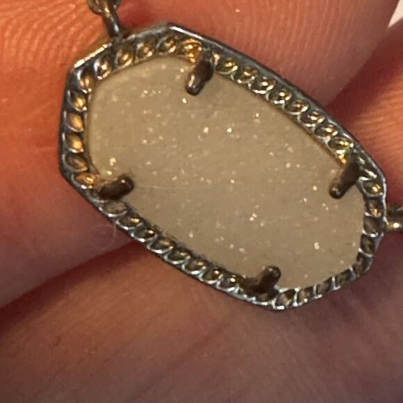 Kendra Scott Eliza Necklace White Druzy Pendant Silver Tone Choker - Picture 3 of 10